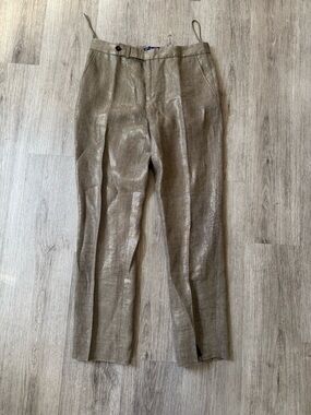 Ralph Lauren Collection Purple Label Metallic Linen Pants Made in Italy Size 12